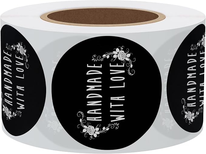 Hybsk 1.5" Inch Rose Floral Round Handmade with Love Stickers with Flowers Total 500 Labels Per Roll (White Rose Flowers)