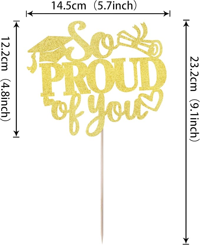 1 Pack So Proud of you Cake Topper with Gold Glitter Diploma Graduation Cap Cake Pick Contrats Class of 2024 Cake Decorations for 2024 Graduation Theme High School Boys Girls Graduate Party