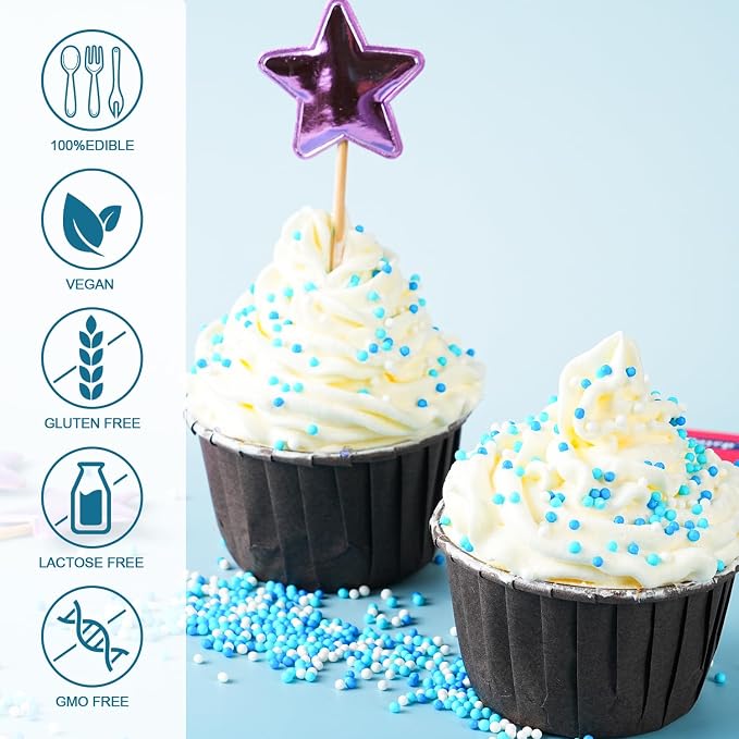 Blue and White Nonpareils Sprinkles Edible 2mm Mini Peals Sprinkle for Cake Decorating Sugar Candy Cookie Cupcake Topper Baking Decorations Halloween Christmas Baby Shower Supplies