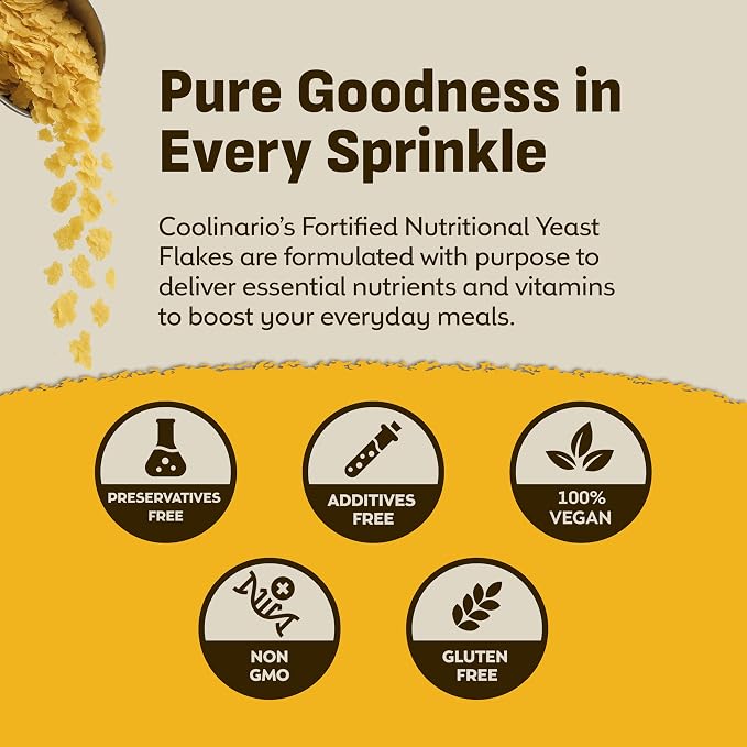 Coolinario Nutritional Yeast, Fortified, Large Flakes (1 GAL - 1.5 LBS) | Savory Cheese-Like Flavor, Rich in B-Vitamins, B12, Protein & Fiber, Ideal for Pasta, Popcorn & Sauces, Gluten-Free