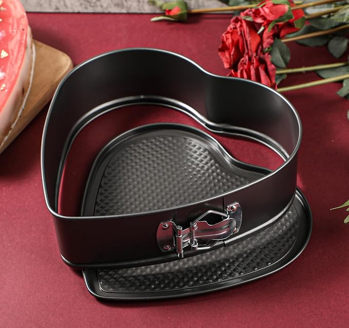 Kamehame Heart Shaped Springform Pan, Large 9 Inches Heart Springform Pan, Not-Stick Heart Shaped Cheesecake Pan, Carbon Steel Cake Pan
