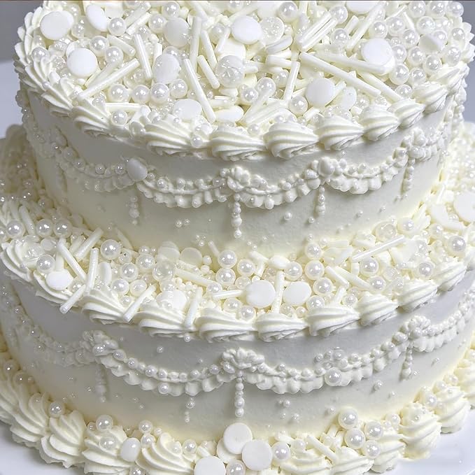 Sentovac White Sprinkles Edible White Round Confetti Jimmies Pearls for Cake Decorating Candy Cupcake Cookie Baking Donuts Ice Cream Dessert Vanlentine Wedding Birthday Day Decorations