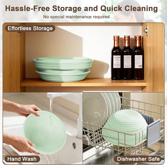 Upgraded & Thickened Silicone Banneton Bread Proofing Basket, JOCXSPI 10" Oval & 9" Round Sourdough Basket with Silicone Lid, Foldable, Non-Stick, BPA-Free, Easy-Clean