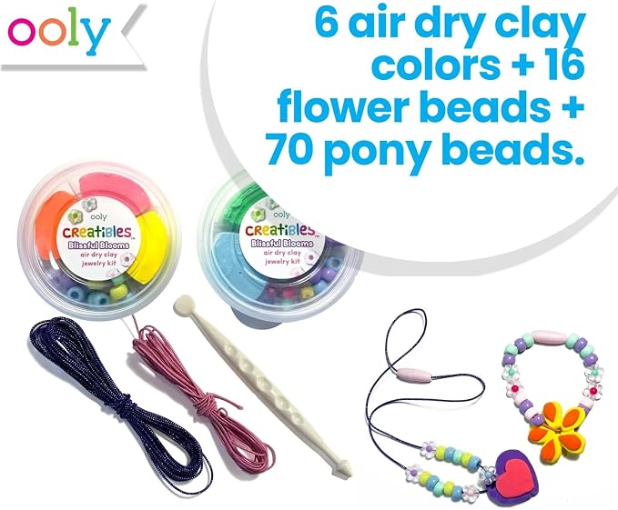 Ooly Creatibles Air Dry Clay Jewelry Kit for Kids, DIY Art Jewelry Making Kit with 6 Clay Colors, Beads, Shaping Tool, and Elastic Yarn, Non-Toxic Gifts for Kids Ages 6 and Up
