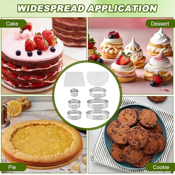 Round Cookie Cutter Set, 6 Pc 2-6 in, 1.2 in Deep, 2 Scrapers | Stainless steel cutters, Plastic scrapers, Dishwasher safe then dry, Not for cuts over 1.2 in depth in one pass