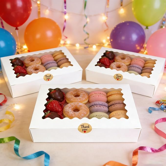 30pcs Cookie Boxes 12x8x2.5 Inches White Bakery Box with Window,Professional Pastry and Macaron, Packaging Container, Display Gift Box (30, WHITE, 12 * 8 * 2.5)