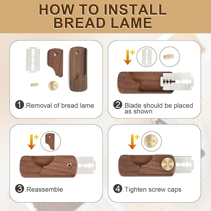 Magnetic Wooden Bread Lame,Hand Crafted Sourdough Scoring Tool with 5 Razor Blades,Bread Scorer Dough Scoring Knife for Bread Baking