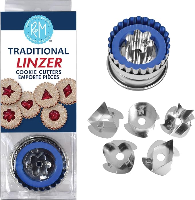 R&M International Traditional Linzer Cookie Cutters, Diamond, Heart, Flower, Triangle, Star, Circle, 6-Piece Set