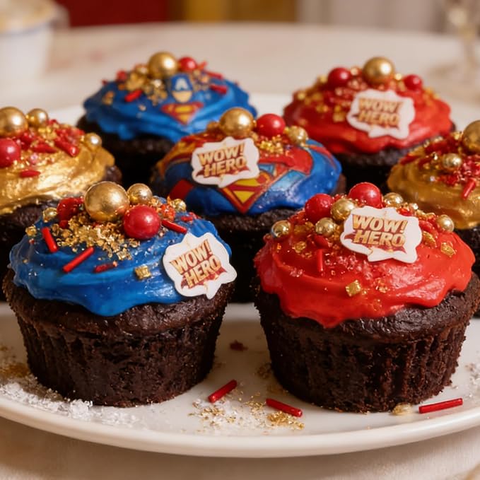 Edible Hero Sprinkles,Red Gold Pearls and Jimmies Sprinkle Mix Heroes Wafer Paper,130g,Movie Theme Cake Cupcake Cookie Donut Decorations for Birthday,Graduation,Father's Day,Hero Themed Party,Superhero Party Supplies