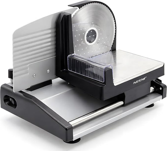Electric Meat Slicer | 200W Automatic Meat & Bread Slicer | Adjustable Dial for 0-15mm Cutting Range Thickness | Removable 7.5 IN Stainless Steel Blade & Food Pusher for Safety (Black)