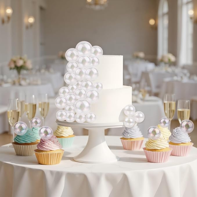 32 PCS Bubble Cake Topper Clear Balls Cake Topper Plastic Bubbles for Crafts Bolas Decorativas Para Pastel Esferas Para Decorar Pasteles Party Birthday Wedding Graduation Christmas Anniversary