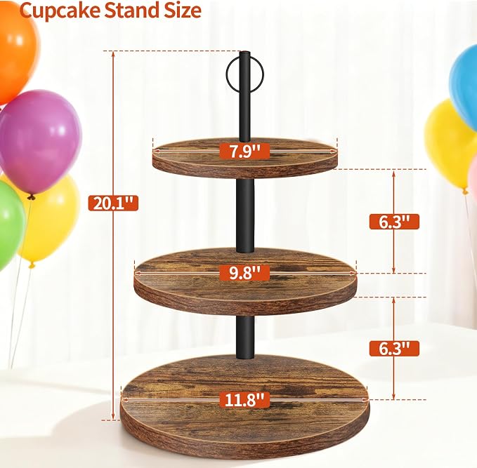 Cupcake Stand, 3 Tier Cupcake Stand Rustic Dessert Table Display Set Wood Cupcake Tower Cake Stand Tiered Tray Stand for Wedding Birthday Baby Shower 3 Pack