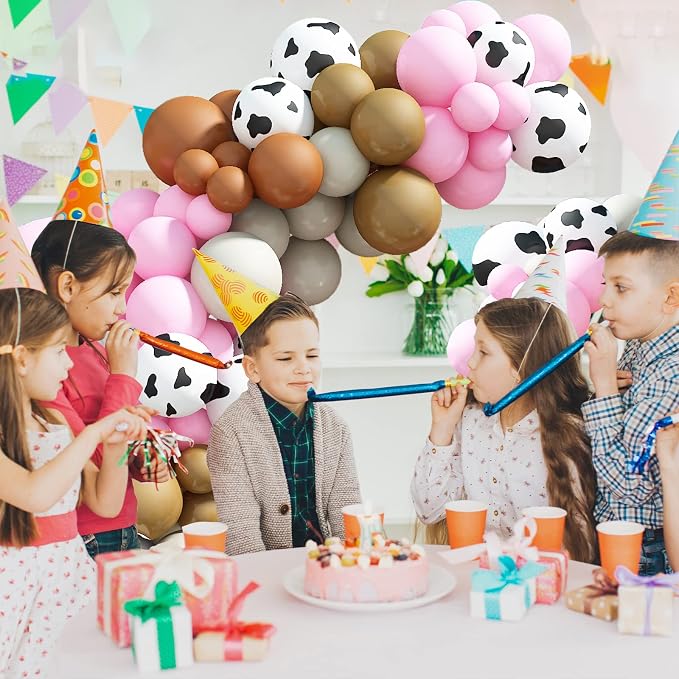 121 Pcs Cow Print Balloon Arch Kit, Pink Nude Brown Tan Apricot Cow Balloon Arch Garland Kit Different Sizes, Balloons Garland Kit for Farm Party Cowboy Party Dcorations Baby Shower Birthday Party