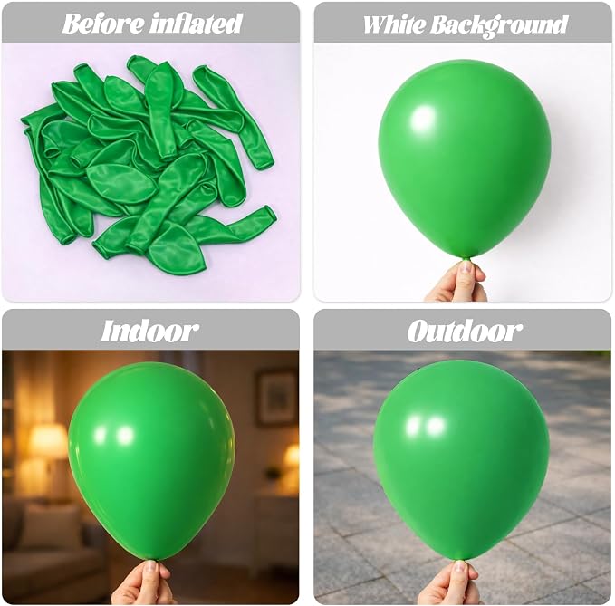 Voircoloria 105pcs Green Balloons 12inch Party Latex Balloons for Birthday Dinosaur Baby Shower St. Patrick's Day Summer Jungle Forest Safari Party Decorations