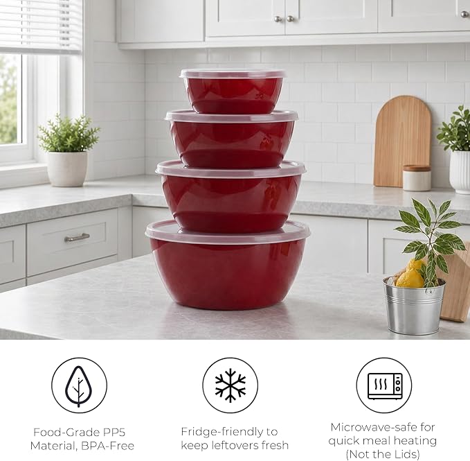 ZHANG XIAO QUAN SINCE 1628 Food Storage Containers Set of 4, PP5 Plastic Fresh-Keeping Container BPA Free, Airtight Lids, Microwave and Freezer Safe, RED