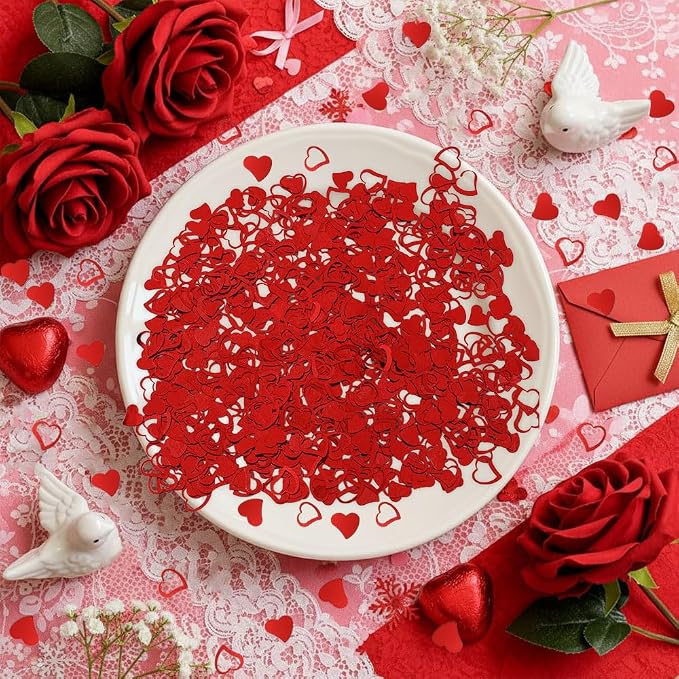 Heart Confetti, Valentines Day Red Heart Glitter Confetti Decorations, 50g Metallic Foil Sequins Sprinkles Table Decorations for Valentine's Day Wedding Home Birthday Anniversary Party Supplies