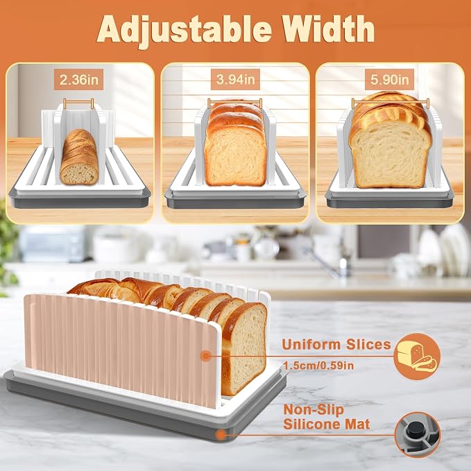 NIUXX Bread Slicer for Homemade Bread: Adjustable Bread Slicer with Crumb Tray - Even Slices - Bread Loaf Slicer for Sourdough, Sandwich, Loaves