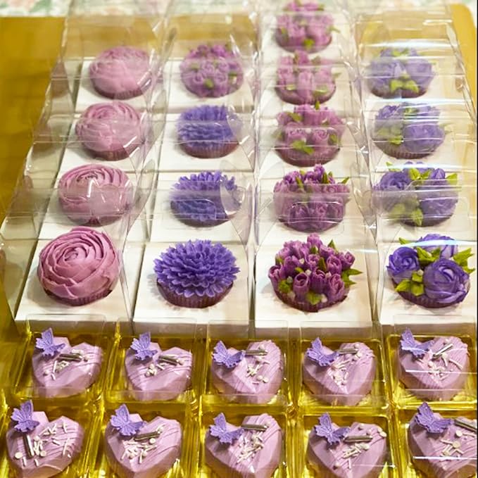 30 PCS Individual Cupcake Containers Single Cupcake Boxes with Handle and Inserts Clear Plastic Favor Boxes