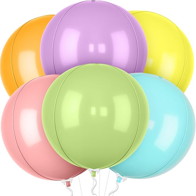 KatchOn, Pastel Color Balloons – 22 Inch, Pack of 6 | Multicolor Giant 4D Round Balloons for Birthday, Baby Shower, Gender Reveal, Wedding | Rainbow Party Decorations | Pastel Party Decorations