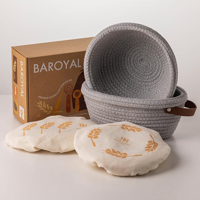 Crispier Crust Cotton Rope Banneton Bread Proofing Basket Set, Oval & Round Bread Baskets with Liners & Covers for Artisan Bread Baking, Sourdough Bread Baking Supplies(Gray)