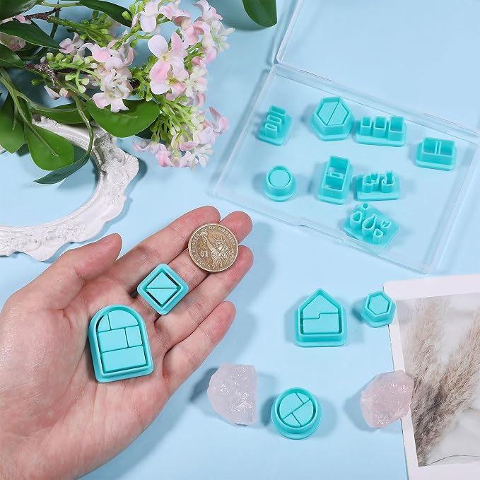 ORIGACH 13 Pcs Mini Bookshelf Polymer Clay Cutters Set | Book Vase Frame Design Clay Cutters for Polymer Clay Jewelry Earrings with a Clear Storage Box