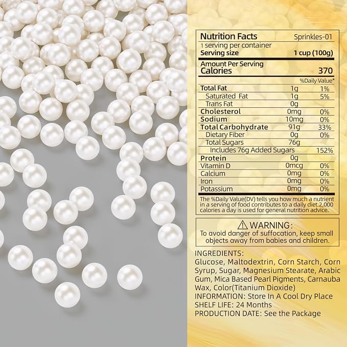 Bayep Edible Pearls for Cake Decorating 10mm White Sprinkles for Cookies, Baking, Ice Cream, Cupcake Topper Pearl Sprinkles Perfect for Wedding Party Valentines Christmas Holiday Supplies 3.52 Ounce