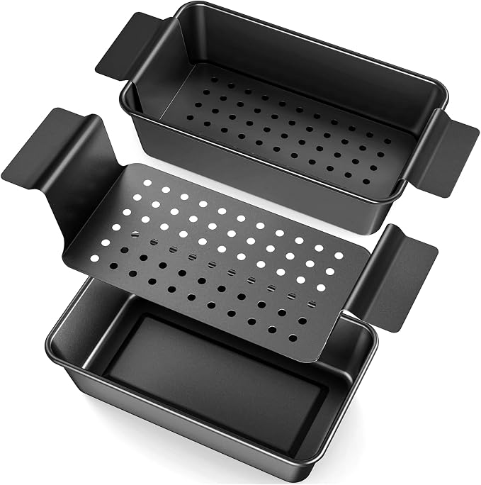 TLAZZ 2 Pack Meatloaf Pan with Drain Tray, Non Stick Meat Loaf Pan with Drip Tray, 9.4 x 5.5 Inch Loaf Pan for Baking Bread and Meatloaf