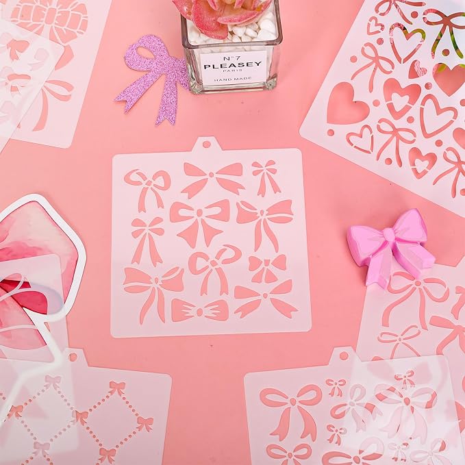 Whaline 15 Pcs Cookie Stencils Biscuit Cake Baking Templates Coquette Bowknot Airbrush Painting Stencils with Bead Chain Decorative for DIY Crafts Birthday Bachelorette Party
