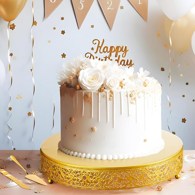 Wenqik 14 Inch Gold Cake Stand Set Metal Round Cupcake Dessert Stand with Cake Cutting, Spatula Wedding Cupcake Pastry Display Candy Holder Display for Wedding Party Birthday Baby Shower(Classic)