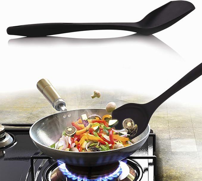 MOACC Silicone Wok Turner, Heat Resistant Solid Silicone Stir Fry Spatula for Non Stick Cookware (Black)