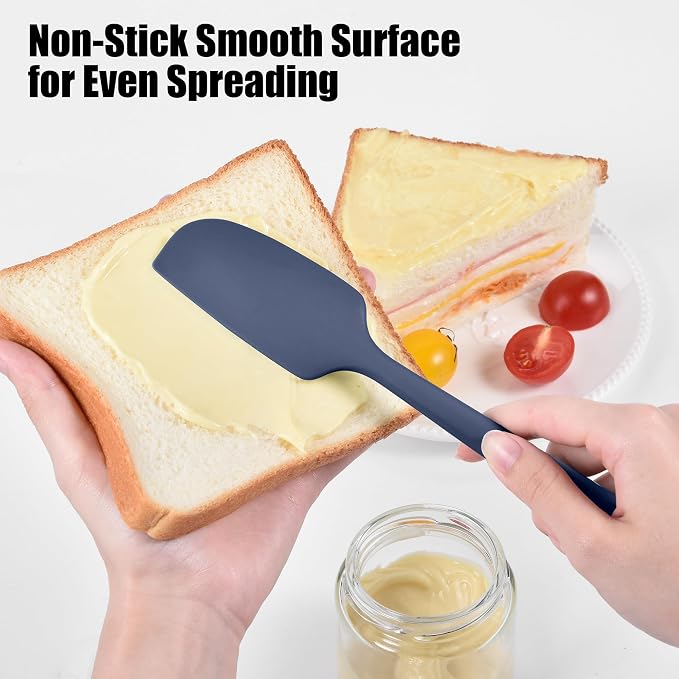 600°F Heat Resistant Small Spatula, Doosu Mini Food-Grade Silicone Bowl Scraper Compact Flexible Kitchen Cooking Baking Tool for Scraping Jar Jams Nut Butters & Mixing Stirring Sauce (Navy Blue)