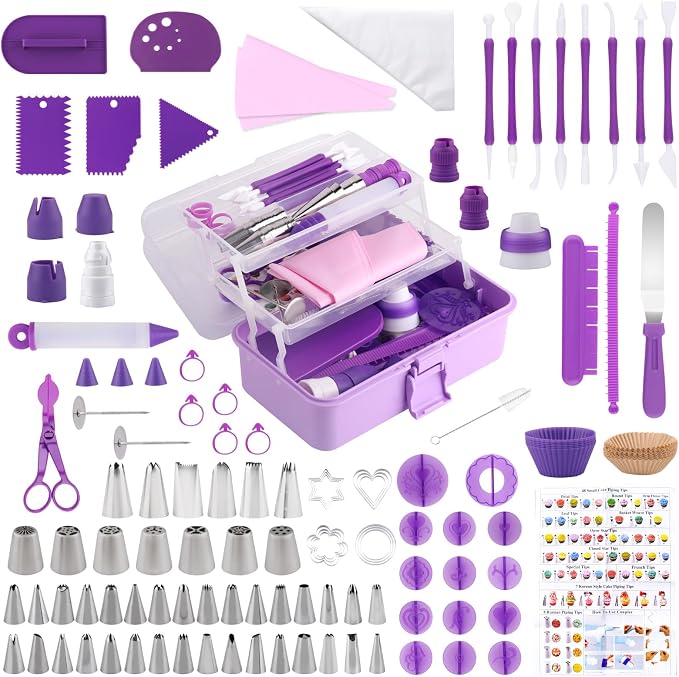 Cake Decorating Kit: Decorating Supplies Tools Kit 235 PCS Baking Accessories Include Spiping Bags and Tips Set, Piping Tips Set, Spatulas, Cake Scraper, 100 Piping Bags, Purple