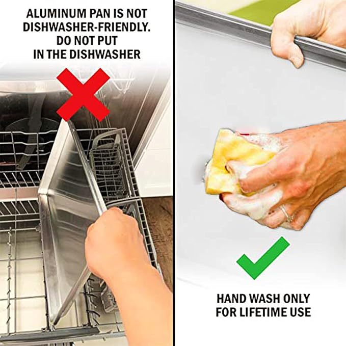 KITCHENATICS Half Sheet Baking Pan Aluminum Nonstick Oven Safe Set of 2 | Two half sheet pans used for large family meals, bread rolls and everyday oven baking