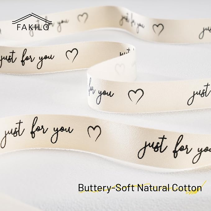 Just for You Printed Ribbon 5/8 Inch x 10 Yards Cotton Ribbon for Gift Packaging, Party Decorations, Anniversary Decoration, Handmade Cards
