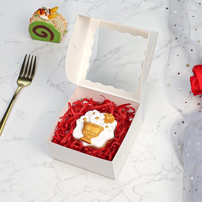 50PCS 3¼" x 3 ¼" x 1 ½" ChocolateTruffle Boxes for 4,Cookies Boxes Soap BoxesTreat Boxes Donut Boxes Macaron Boxes Mini Bakery Boxes Small gift boxes with Window Brownie Box