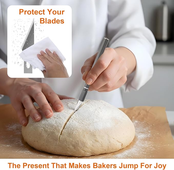 Upgraded Bread Lame Professional sourdough Scoring Tool with 10 Blades 2 Finger Sleeves Sourdough Scoring Tool Kit Dough Scorer Knife Non-Slip Ergonomic Grip Artisan Bread Making