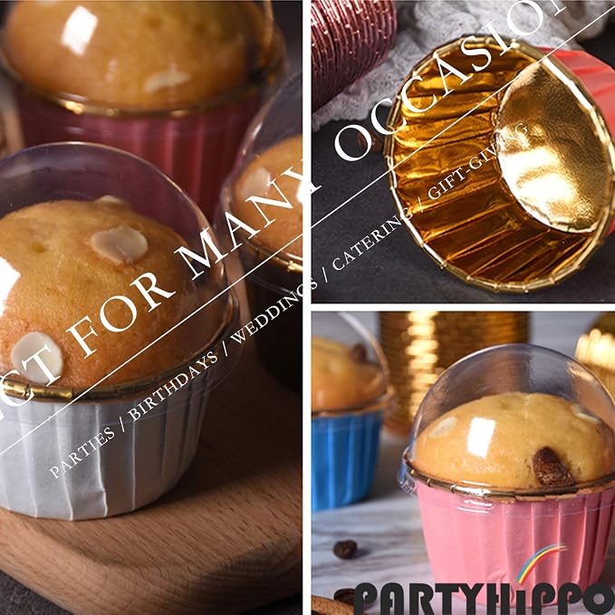 Party Hippo Cupcake Cups, 3.5 Oz 100 pcs Disposable Foil Muffin Liners, Gold Baking Cups, Ramekin Aluminum Cupcake Tip Pan Ramekin Holders, Little Baking Cups (100, Pink)