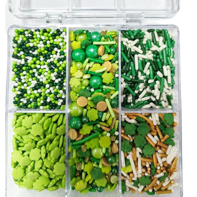 Edible Green St Patrick's Day Sprinkles for Cake Decorating, Mixing Size Green Shamrock Confetti Nonpareiles Pearls Jimmies for Decorating Cookie Decorations Cupcake Toppers Ice Cream Donut Decoration 80g/2.82oz