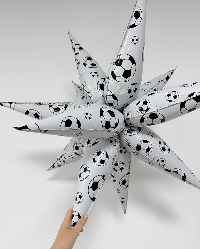 4D Soccer Ball Balloons 32 Inch/Black White Soccer Explosion Star Foil Balloons for Boys Men Father’s Day/World Socce Cup Party Supplies for Football Lover/Soccer Parade Float Birthday Sports Party