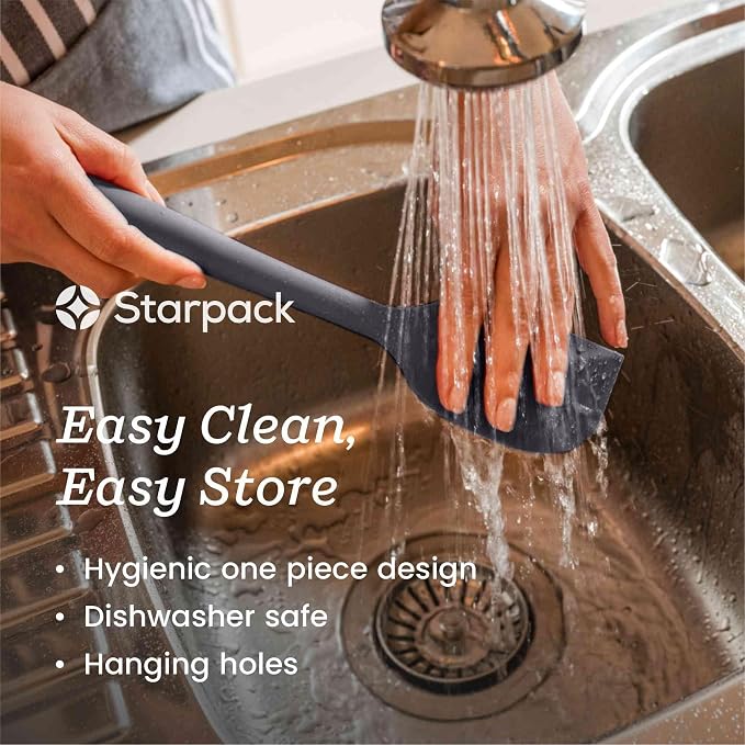 Starpack 'Scrape & Stir' Silicone Spatula Set (2 Pcs) - Heat Resistant Spatulas Set 600°F - Food Grade Kitchen Spatulas - LFGB Grade Nonstick Baking and Cooking Rubber Spatula Set - Gray/Black