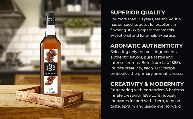 1883 Date Syrup 1L Plastic Bottle – Premium Natural Date Syrup, Vegan Sweetener, Rich Caramel Flavor, Coffee & Dessert Syrup, No Artificial Additives, Gourmet French Syrup