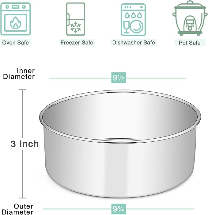 E-far 9½ x 3 Inch Round Cake Pans, Stainless Steel Deep Cake Baking Pan Tin for Birthday Wedding Party Chiffon Cheesecake, Healthy & Non-Toxic, Straight Side & Dishwasher Safe - Set of 2