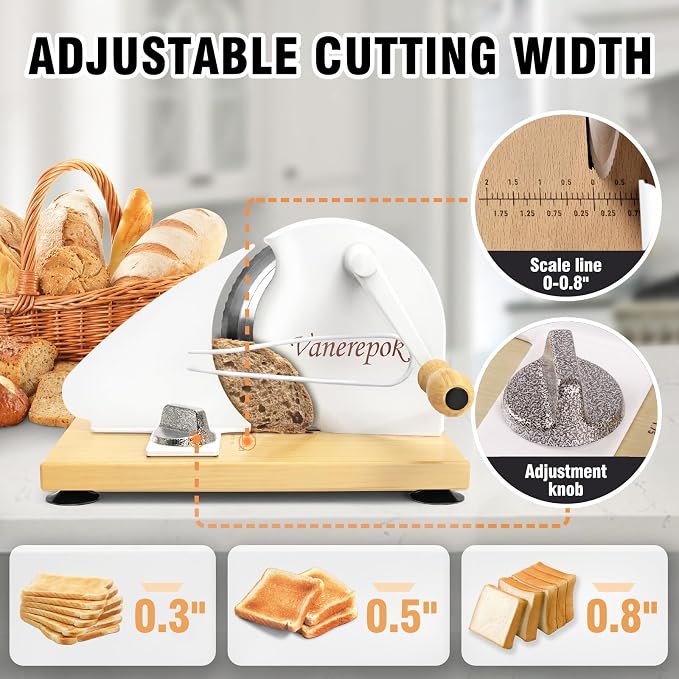 Upgrade Manual Bread Slicer for Homemade Sourdough Bread Versatile Hand Crank Bread Slicer for Sourdough Crusty Bread Etc Stainless Steel Slicers Adjustable Width for Homemade & Commercial Use