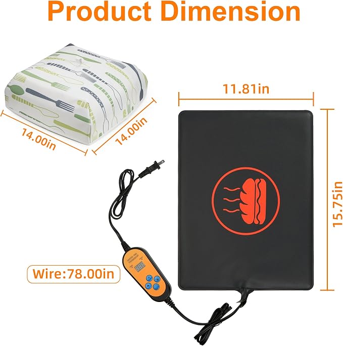 Heat Mat Fits for Fermenting Dough with Heat Preservation Cover, Sourdough Warming Mat for Yeast Bread Baking, Warmer Mat for Food with Thermostat Controller Combo Set