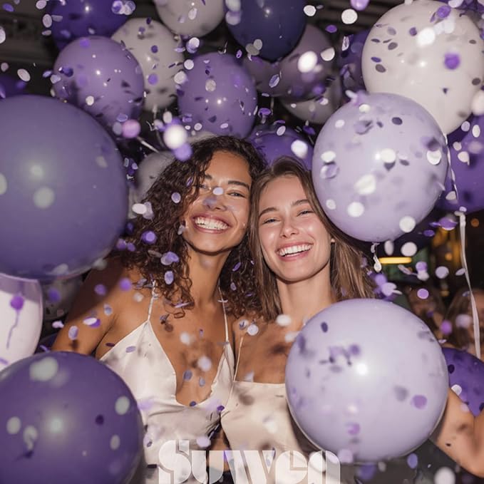 SUWEN Purple Balloons 60Pcs,12 inch Dark Light Lavender Purple and Sand White Latex Balloons for Birthday Weddding Bridal Shower Party Decorations