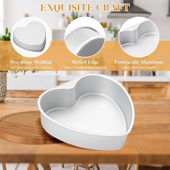 9.5 Inch Heart Shaped Cake Pans with 50 Pieces Parchment Paper,Set of 2 Non-stick Aluminum Heart Cake Pans Baking Tins for Birthday Wedding