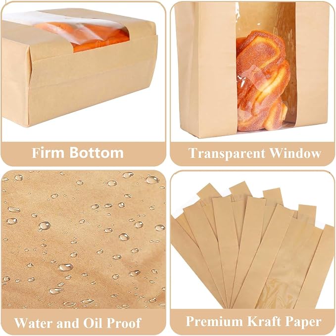15 Pack Large Sourdough Bread Bags for Homemade Bread Gifting Bakery Bags with Window Loaves Paper Bread Bags for Baked Food Packaging Storage with Seal Stickers (11.8x8.2x3.5inch)