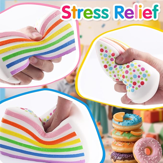 Anboor 5.5" Rainbow Sprinkles Cake Squish Slow Rising Scented Kawaii Fiidget Toys for Kids Adults Autism Birthday Gifts