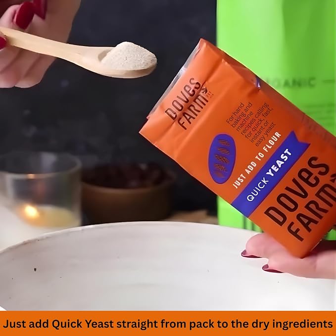 Doves Farm Quick Yeast 4.41 oz (Pack of 2) - Fast Acting Gluten Free Yeast for Baking Bread, Pizza Dough, Rolls | For Hand Baking and Bread Machine | Quick, Fast, Instant, Rapid Rise Leavening Agent