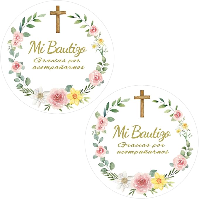 Louise Maelys 2 Inch Mi Bautizo Stickers 120Pcs Baptism Favor Labels for Baptism Party Favors -Gracias Por Acompañarnos Stickers for Spanish Baptism Decor
